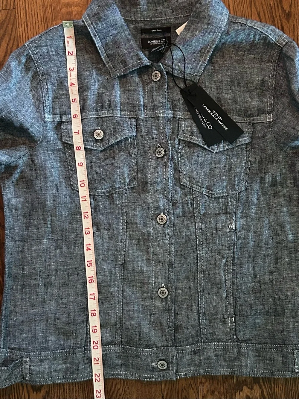 Jones & Co Heathered Navy Linen Blend Button-Up Jacket Medium NWT
